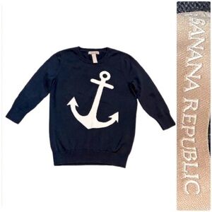 Banana Republic Nautical Navy and White Anchor Sweater